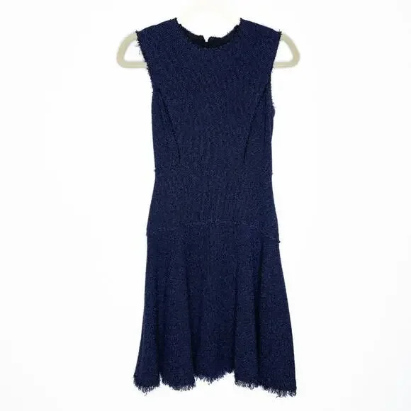Rebecca Taylor Stretch Tweed Navy Combo Sleeveless Mini Sheath Dress 0 - Picture 13 of 16